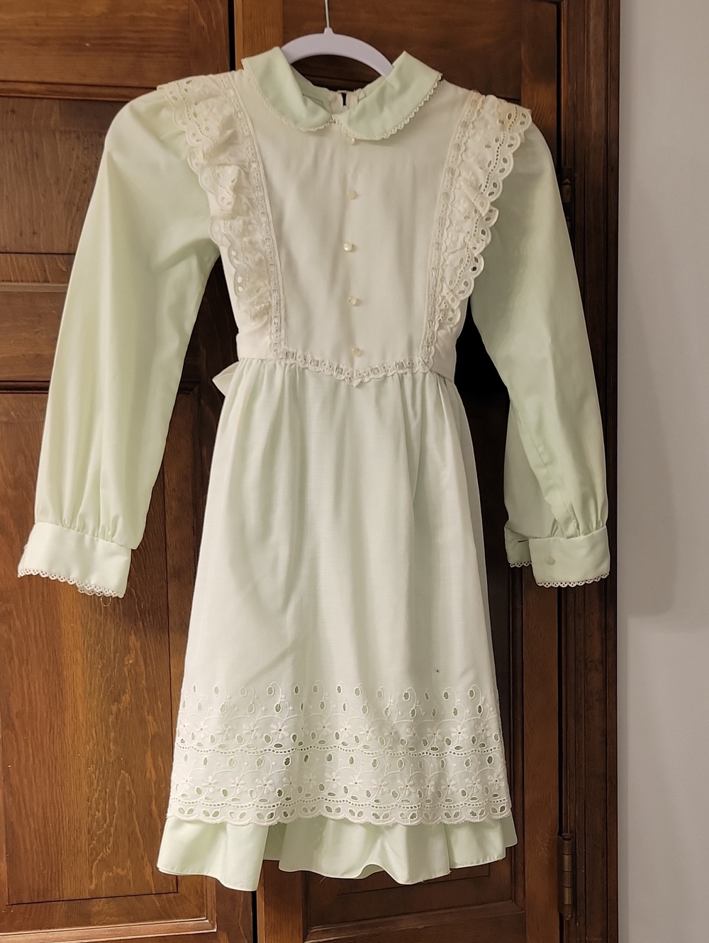 Girls' Pale Mint Lace-Trim Dress
